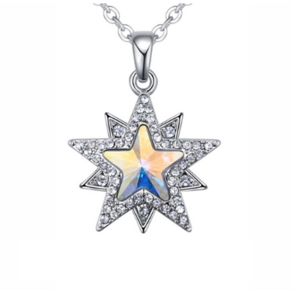 Silvertone Aurora Borealis Star Pendant Necklace
